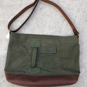 Authentic Re-purposed Military Canvas Leather Tote Bag 035 image 2