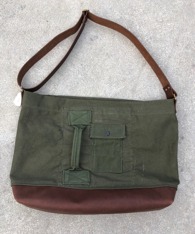 Authentic Re-purposed Military Canvas Leather Tote Bag 035 image 2