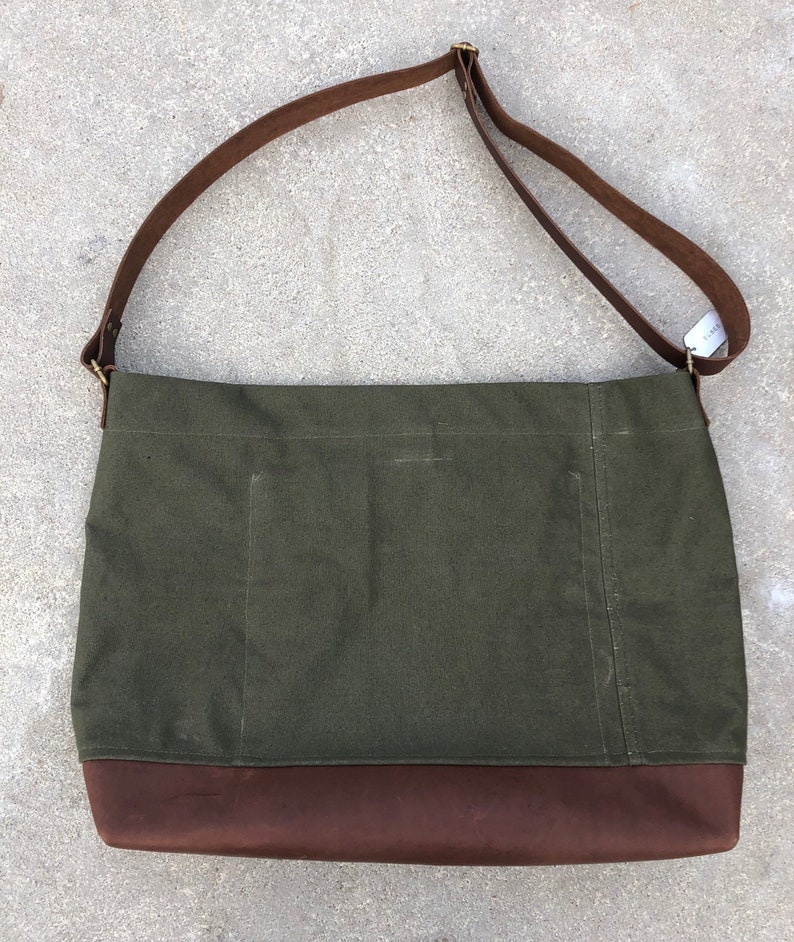 Authentic Re-purposed Military Canvas Leather Tote Bag 035 image 3