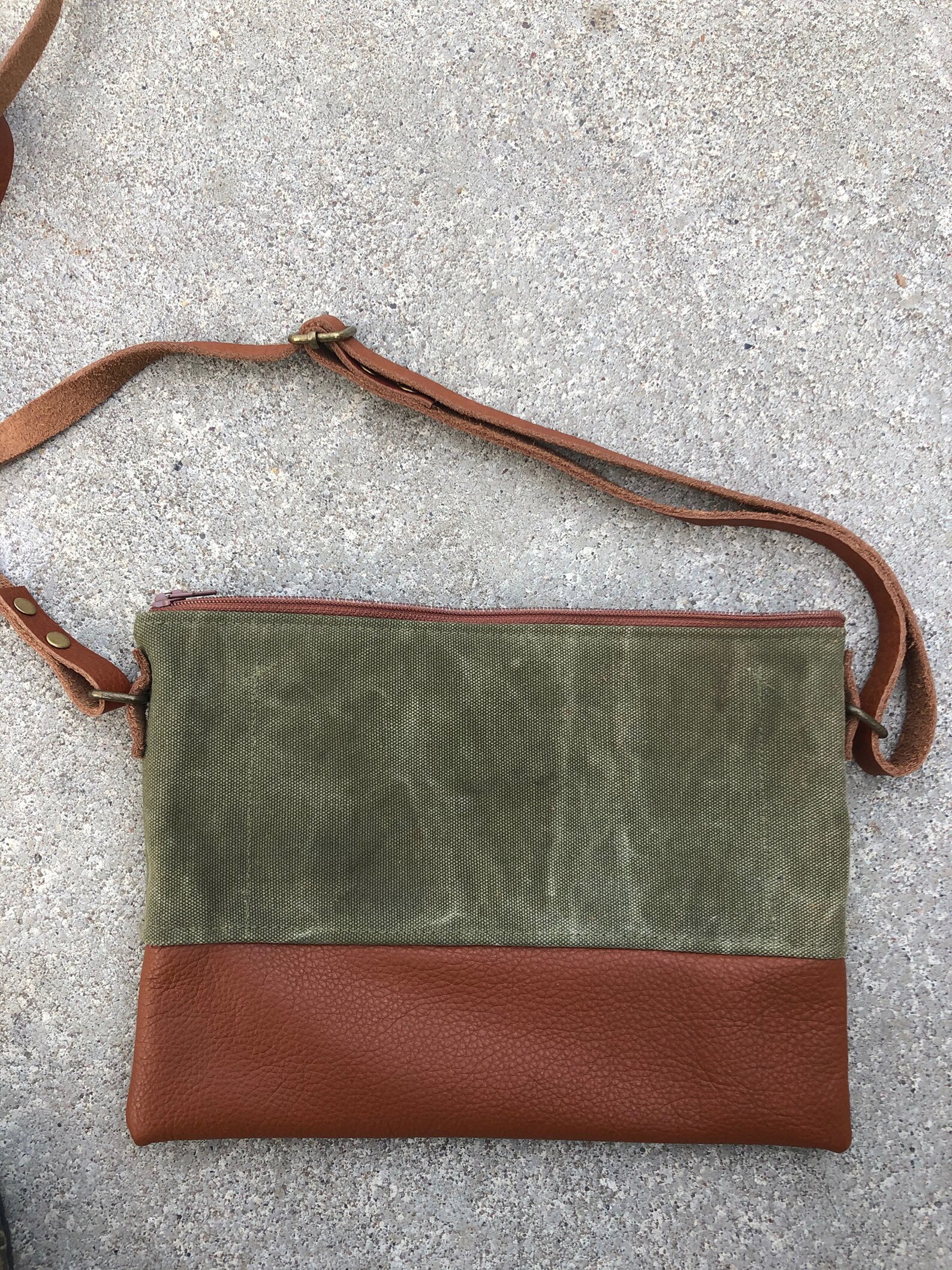 Repurposed Canvas Military Army Green Leather Crossbody Bag 039 Etsy
