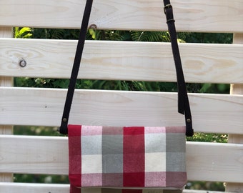 Red and Gray Plaid Crossbody Bag