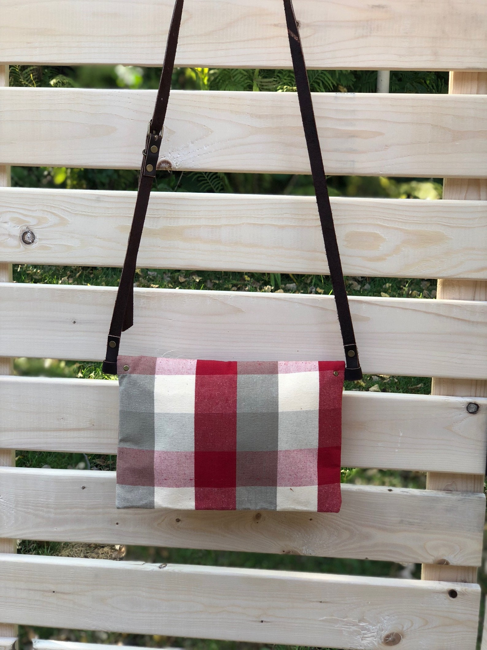 Red and Gray Plaid Crossbody Bag Etsy UK