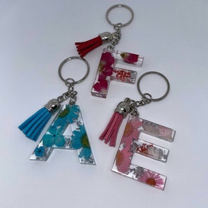 Llavero de letra personalizado - Llavero de nombre de letra - Accessori de resina de flor real - Regalo