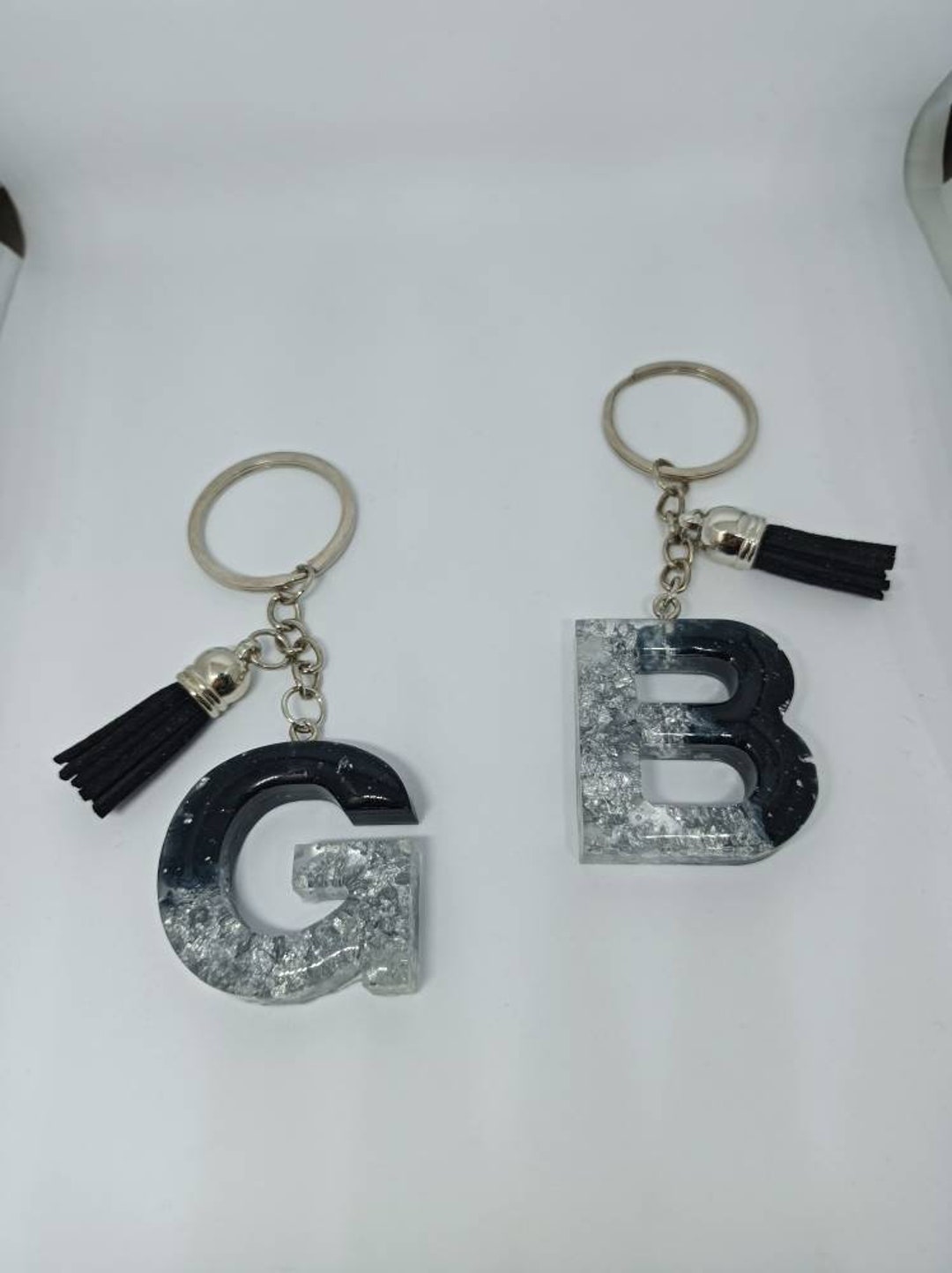 Black and Silver Resin Keychain-letter Resin Keychain-gift for Her