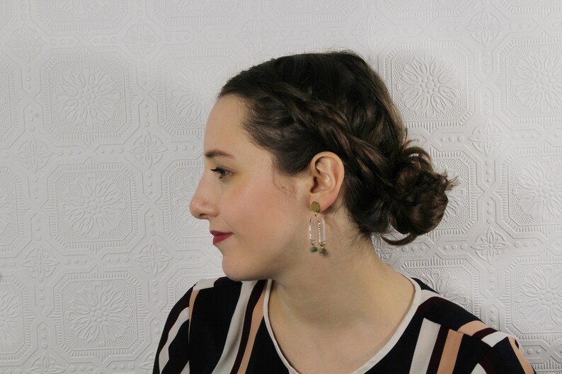 Minimalist Lasercut Earrings Geometric Brass Hexagon Hypoallergenic U shape Arc Earrings GEMMA Gemstone Horseshoe Dangle Earrings