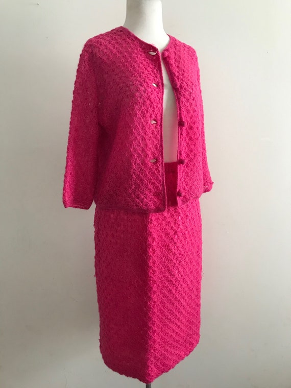 Vintage 1950s Hot Pink Hand Crocheted Sweater and