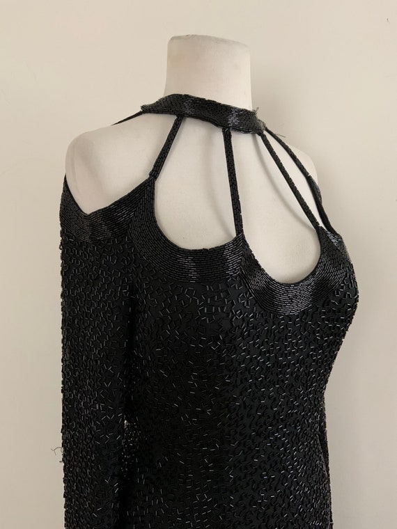 Vintage 1980s Black Beaded Cage Gown / Vintage 80s