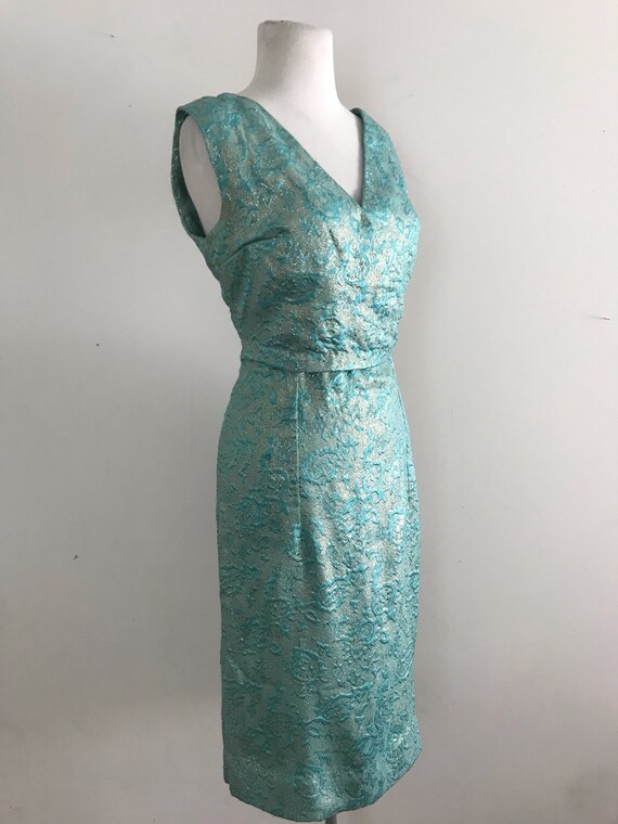 Vintage 1950s Aqua Lame Dress / Vintage 50s Lame W