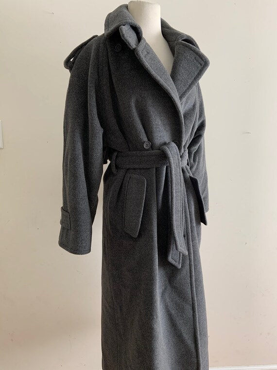 Vintage 1980s Perry Ellis Grey Wool Trench Coat /