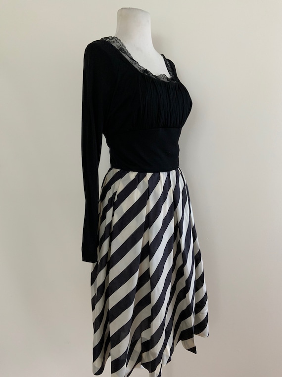 Vintage 1940s Striped Dress / Vintage 40s Black +… - image 1