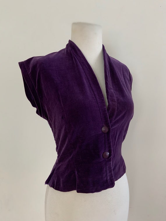 Vintage 1940s Purple Velvet Vest / Vintage 40s Vel