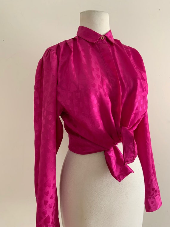 Vintage 1980s Heart Blouse / Vintage 80s Pink Hear