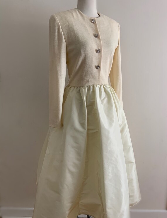 Vintage 1980s Victor Costa White Wool and Taffeta