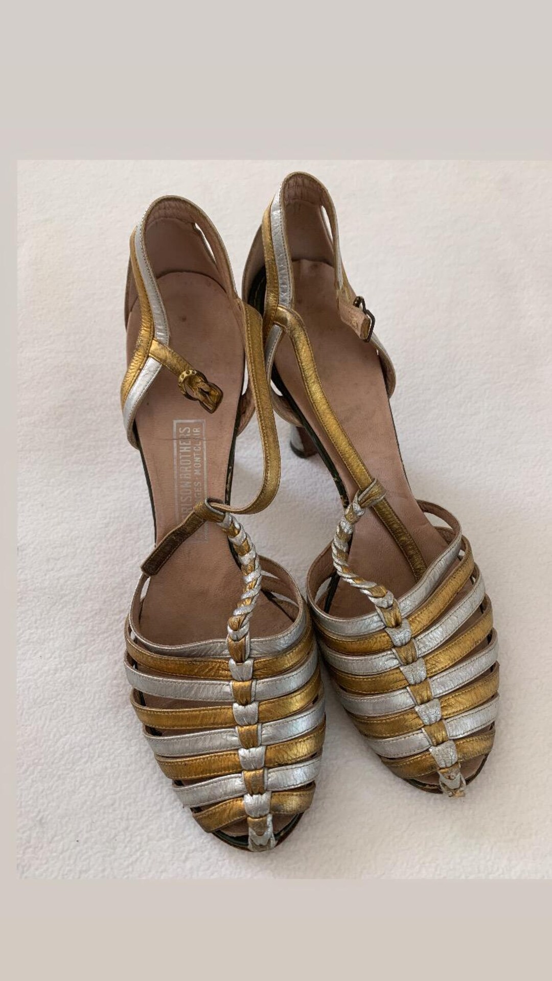 Vintage 1920s Gold Leather Flapper Heels / Vintage Original 30s Gatsby ...