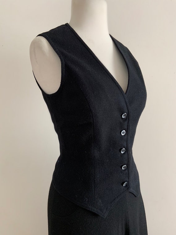 Vintage 1970s Black Skirt + Vest Set / Vintsge 70s