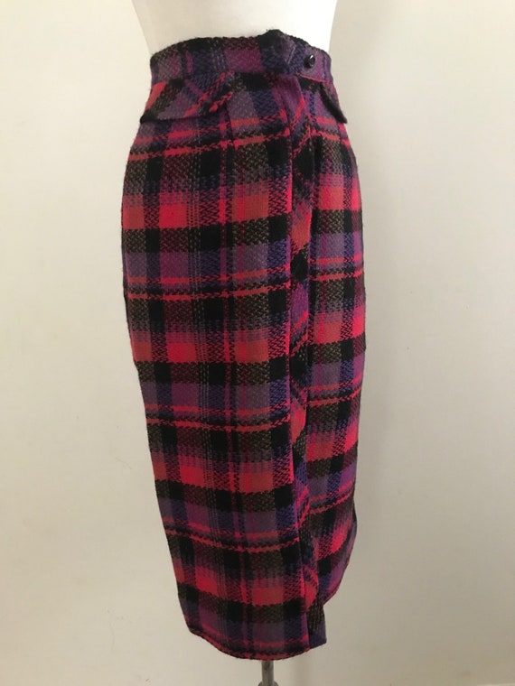 Vintage 1950s Plaid Wool Pencil Skirt / Vintage 50