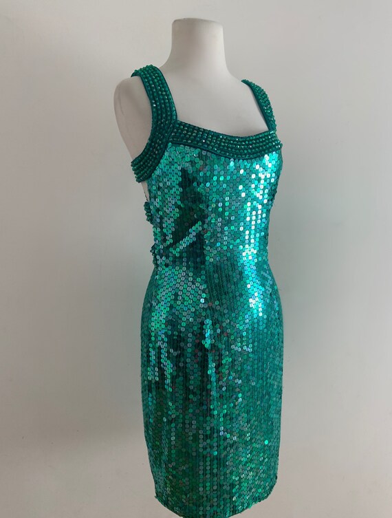 Vintage 1980s Sequin MIni Dress / Vintage 80s Cage
