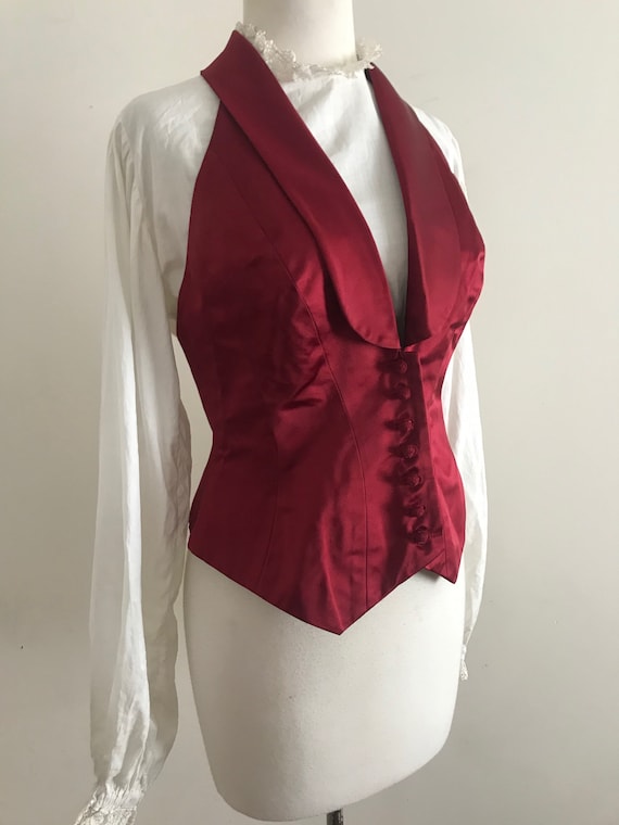 Vintage Ralph Lauren Red Satin Halter Vest / Vinta