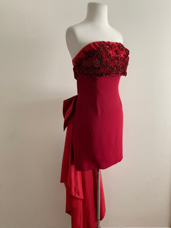 VIntage 1940s 1990s Custom Red Silk Cocktail Dress