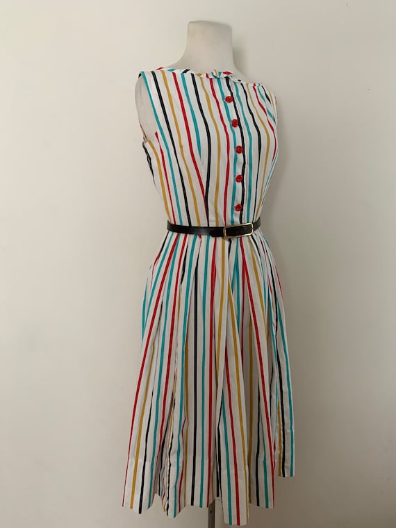 Vintage 1950s Candy Stripe Cotton Dress / Vintage