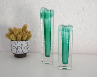 Set of 2 heavy glass vases by the German company Schott in  Zwiesel - Vintage retro 70s