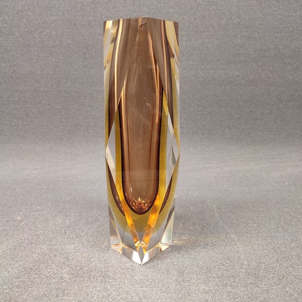 Murano Luigi Mandruzzato Sommerso facetté clair/marron/jaune vase - Italie