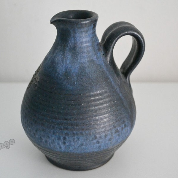 Small blue  studio ceramic  pitcher vase