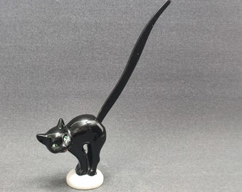 Goebel black cat pretzel holder  -  ring holder - porcelain  Pretzel cat - Germany 1950