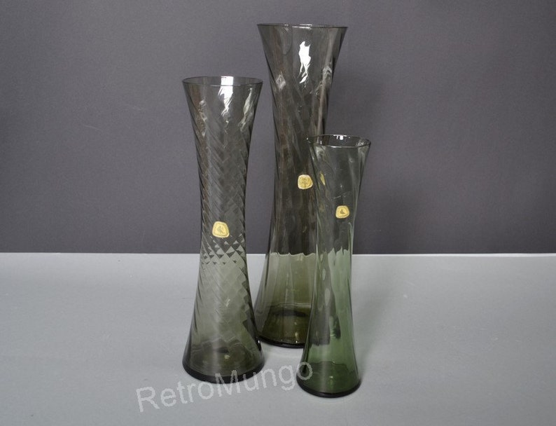 Set of 3 Smoked Grey Vintage German Glass Vases by Alfred Etsy