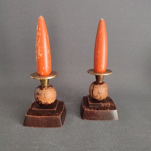 Art Deco wooden candle holders -