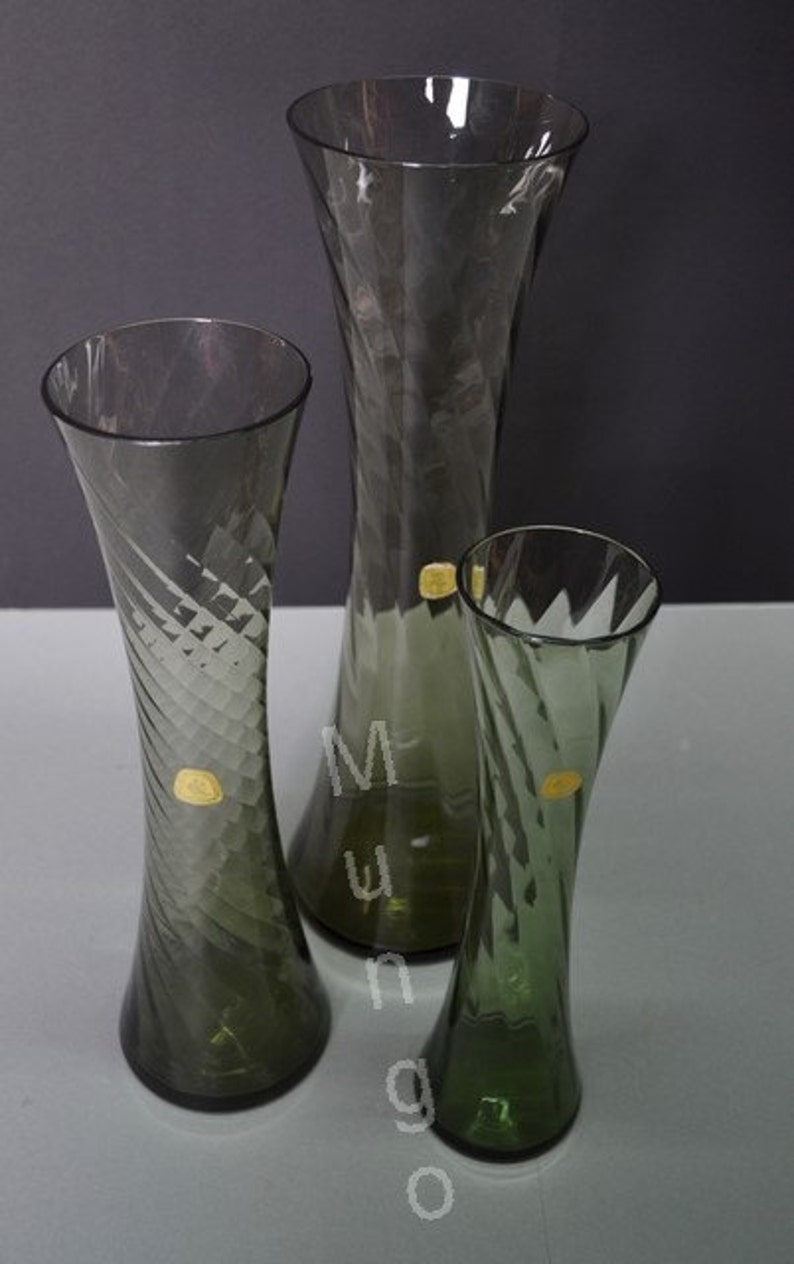 Set of 3 Smoked Grey Vintage German Glass Vases by Alfred Etsy