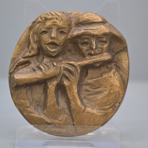Joseph Krautwald - Flute  player   - cast bronze  -     wall hanging - wall decor -   1970&#39;sVintage retro Mid Century - Germany