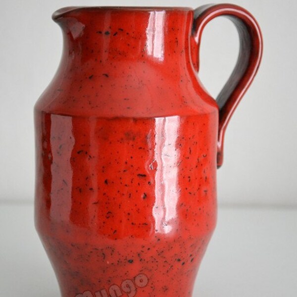 Vintage Italian red ceramic pitcher vase signed