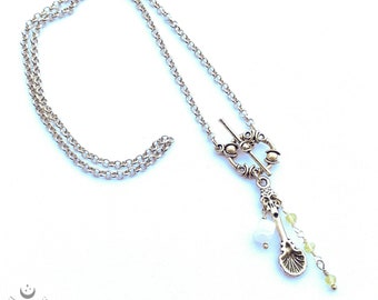 Absinthe Ritual Green Fairy Necklace With Peridot And Quartz "sugar cubes" In Silver