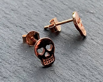 9ct Rose Gold Vermeil Day of the Dead Skull Stud Earrings