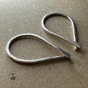 Minimalist Teardrop Hoop Threader Earrings In 1.5mm Gauged Hand Forged Hammer Textured 925 Sterling Silver
