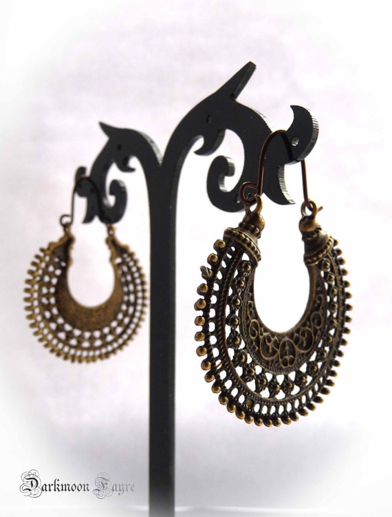 Niobe Tribal Gypsy Earrings With Hypo-Allergenic Niobium Ear-Wires And Antiqued Bronze Filigree Hoops