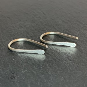 Minimalist Horseshoe Threader Earrings In 1.5mm Gauged Hand Forged Hammer Textured 925 Sterling Silver