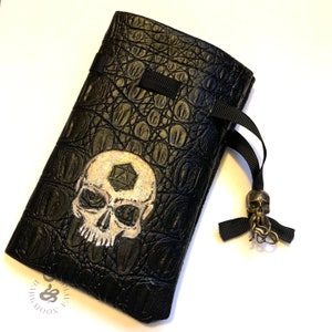 Hand Painted Skull Vegan Leather Dice Pouch With Cthulhumanoid Skull Brass Toggle
