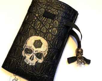 Hand Painted Skull Vegan Leather Dice Pouch With Cthulhumanoid Skull Brass Toggle