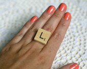 Scrabble Inspired Initial Ring, Personalised Letter Ring, Wooden Scrabble Inspired Gift, stocking filler, stocking stuffer