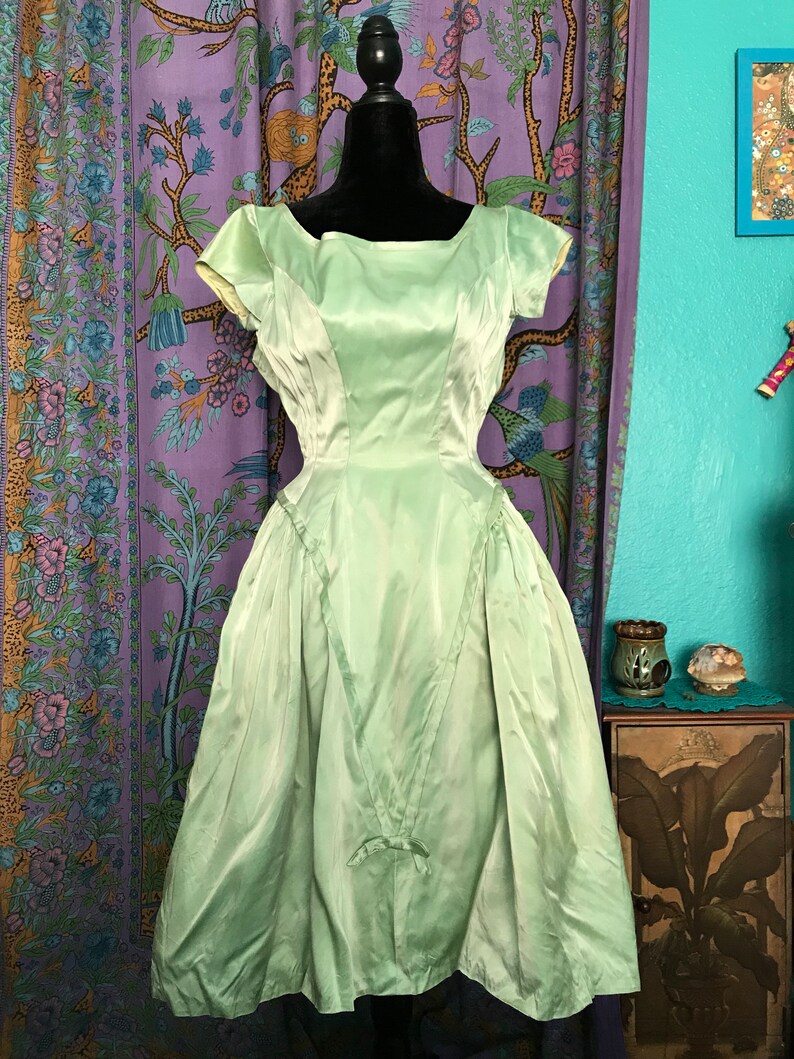 mint green satin dress