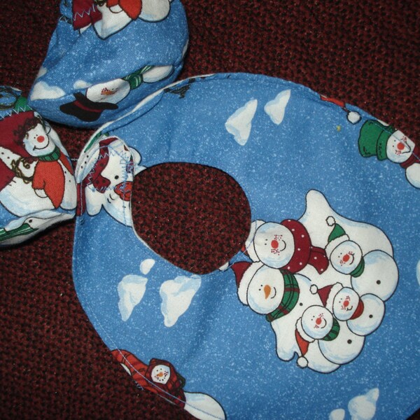 15 inch Doll Clothes Set  1 Bib 1 pair slippers Snowman family  print DYD123