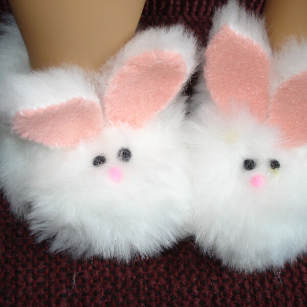 Bunny rabbit slippers made to fit Bitty Baby white faux fur