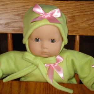 hand made in USA Snuggle Sleeper and Hat for 15 inch baby  doll pink bows