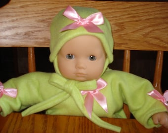 hand made in USA Snuggle Sleeper and Hat for 15 inch doll  Bitty Baby Doll  pink bows