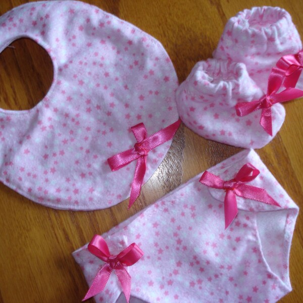 Bitty Baby 15 inch Doll Clothes -Set 1 Diaper, 1 Bib and 1 pair slippers flannel fabric stars DYD118