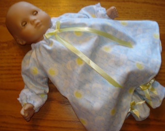 hand made Flannel Long Nightgown and Slippers,   any 15 inch doll flannel