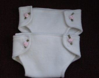 hand made in USA 0ff white set of 2 Diapers  baby doll  made to fit bitty baby pink rose buds