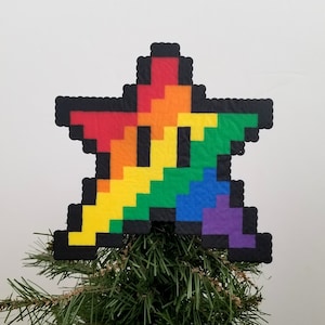 Rainbow Pride Mario Star Christms Tree Topper - Super Mario Tree Topper - Mario Tree Topper - Game Room Christmas Tree - VIdeo Game